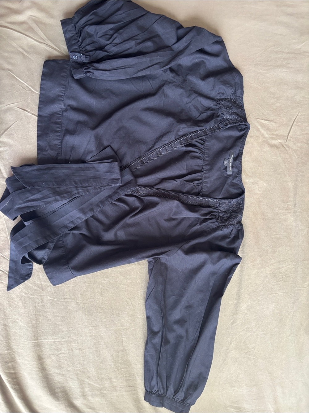 Banana Republic Black Embroidered Wrap Shirt